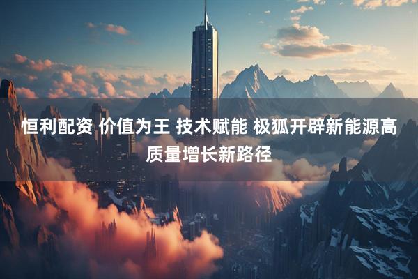 恒利配资 价值为王 技术赋能 极狐开辟新能源高质量增长新路径